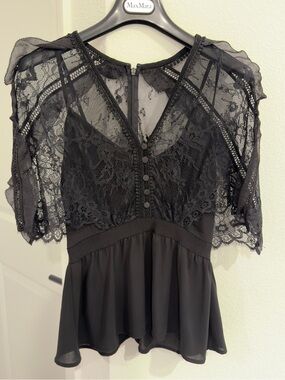 Self-Portrait Black Lace Peplum Blouse